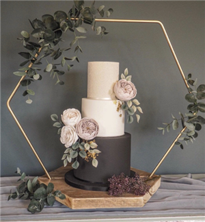 3 TIER WHITE & MATT BLACK WITH PEONY & HOOP STAND